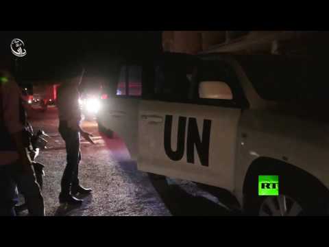 فيديو دخول أول قافلة مساعدات لداريا في ريف دمشق